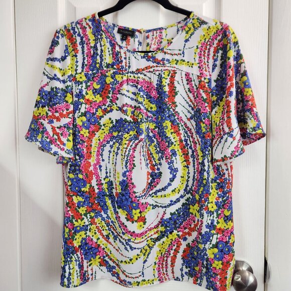 Talbots Tops - Talbots Multicolor Floral Print Blouse Size Medium Short Sleeve Spring Blouse